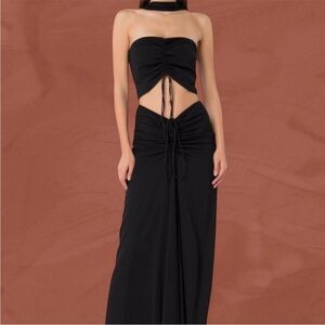 CHRISTOPHER ESBER REVERSED HALTER DISCONNECT RUCHED DRESS